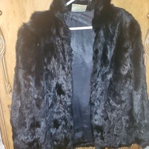 Women black rabbit fur coat